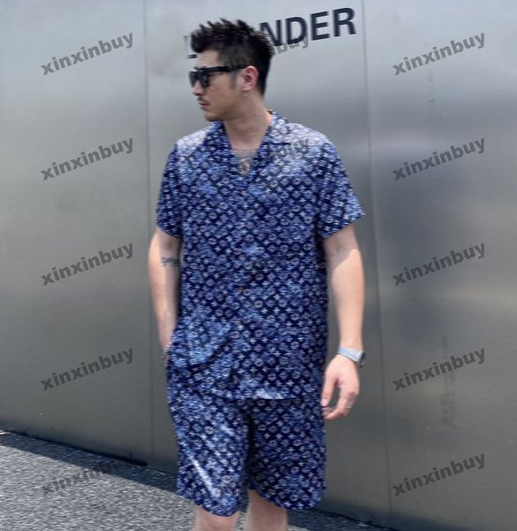 xinxinbuy Men designer Tee t shirt 2024 Italy flower tie dye shirts printing pattern silk sets short sleeve women Gray black khaki M-4XL