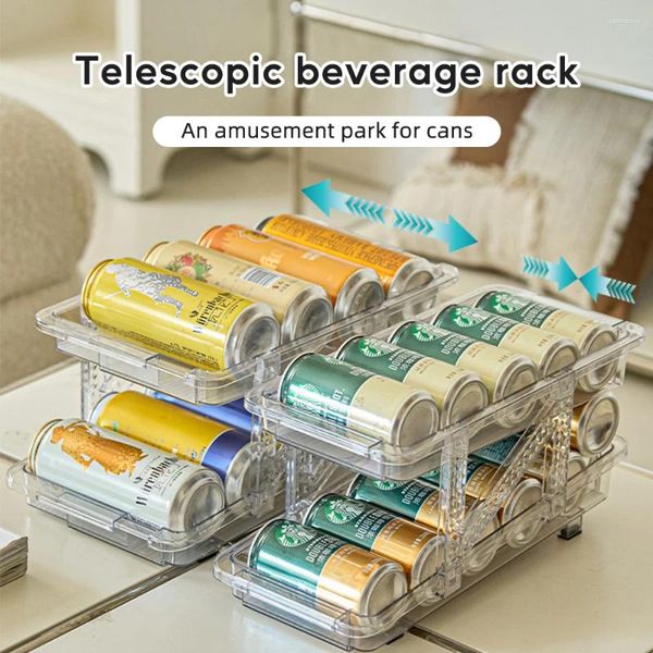 Kitchen Storage Stackable Refrigerator Organizer Bins Pop Soda Can Dispenser Beverage Holder For Fridge Clear Plastic Canned Food Rack
