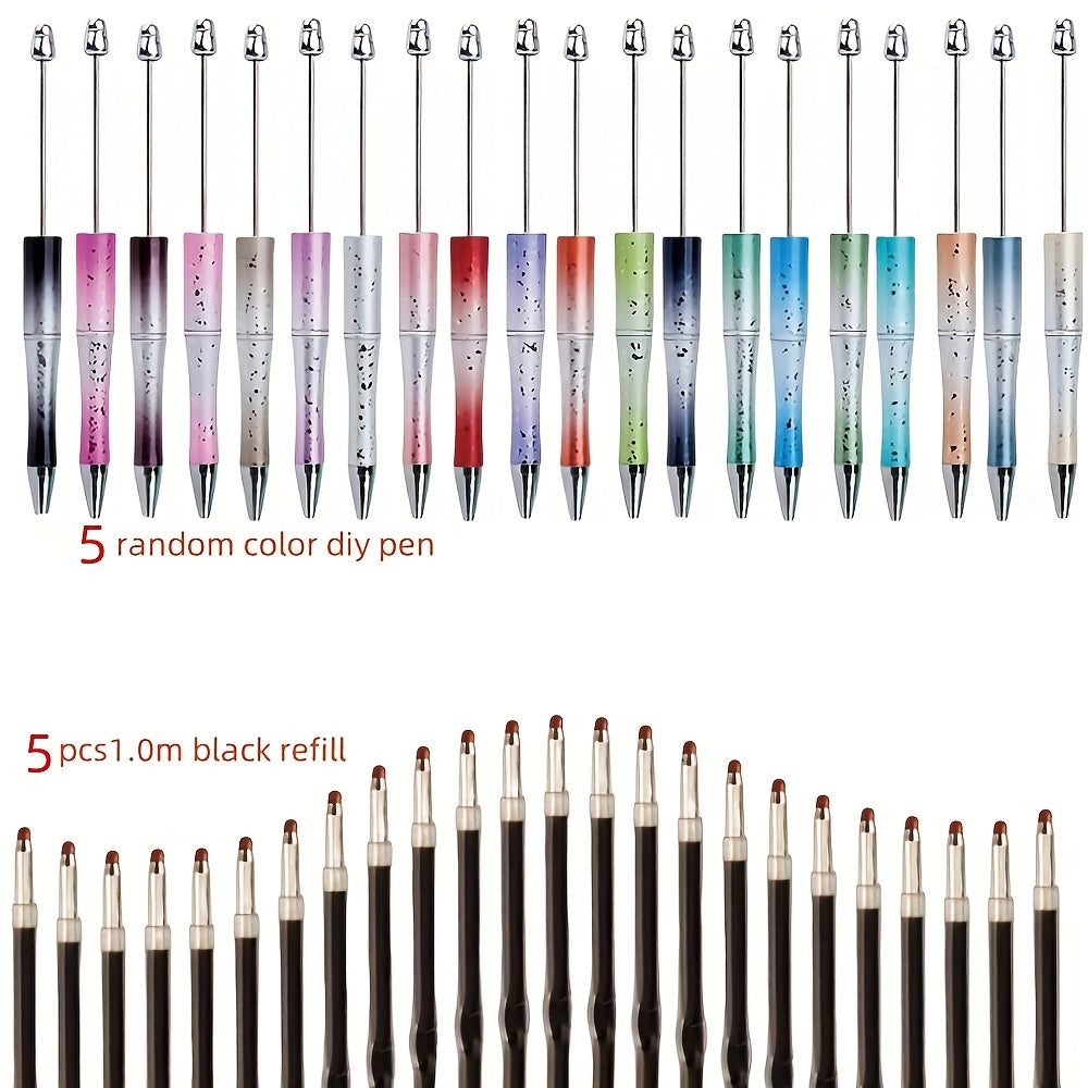 TEMU 10pcs Beaded Pen Set (5 Pens + 5 Refills) Shiny Starry Sky Plated Colorful Beaded Round Ballpoint Pen Stationery Creative Jewelry Making Kit
