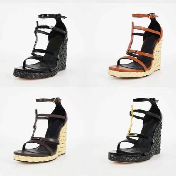 2025--Classics Metal Decoration Platform Sandals women&#039;s luxury designers leather Chunky heeled Narrow Band Sandal evening Party shoes