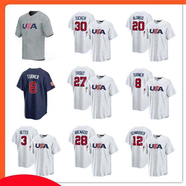 Custom 2023 Team USA Baseball Jersey Mike Trout Trea Turner Adam Ottavino Mookie Betts Nolan Arenado Kyle Schwarber Kyle Tucker Pete Alonso