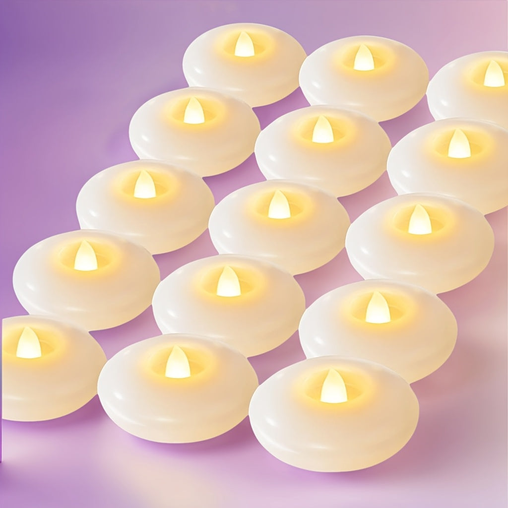 TEMU 2025 Upgraded 24pcs Waterproof Floating Flameless Led Candles Set, White Battery Operated Tealights For Home Party Holiday Wedding Centerpiece