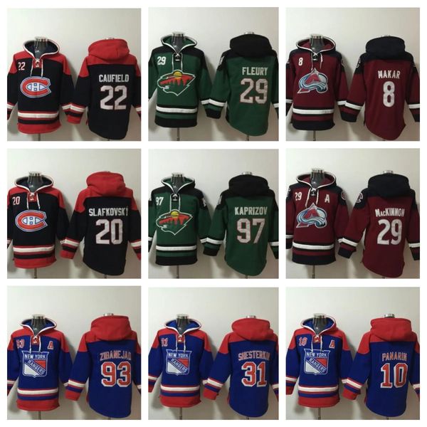 Mens Hockey Old Time Hoodie Cole Caufield Marc-Andre Fleury Kirill Kaprizov Artemi Panarin Mika Zibanejad Avalanche Cale Makar Hoodies Stitc