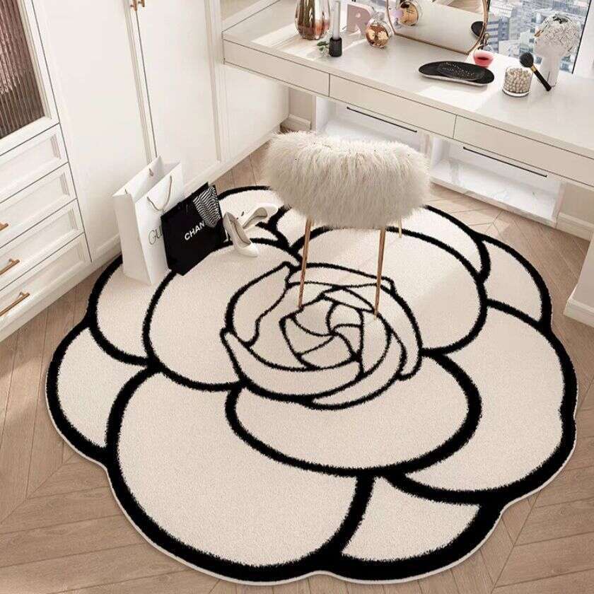 Lanjia Carpet Footcloth Floor Mat Home Decor Luxury Camellia Irregular Round Living Bedroom Bedside Rug Door Cloakroom Study Room Swivel Chair Mat P