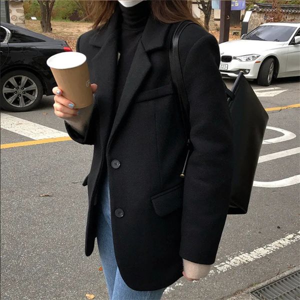 Womens Suits Blazers Women Office Single Breasted Tweed Blazer Coat Wool Blends Jackets Thick Vintage Long Sleeve Pockets Female Outerwear C