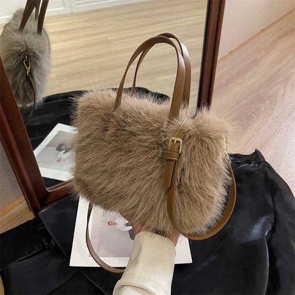 Artificial fur handbag womens bucket plush luxury design womens handbag soft winter cross body shoulder bag Bolsa Feminina Y241025