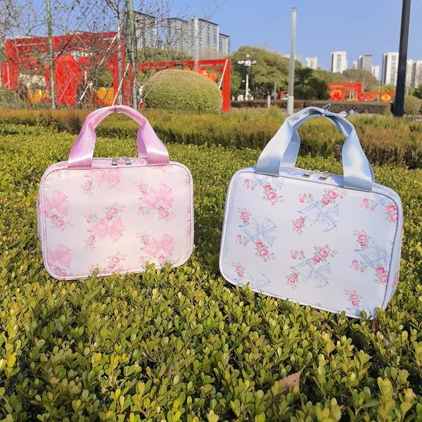Bow Printing Nylon Insulated Lunch Handbag Heat Cooler Flower Snack Food Handbag Travel Work School Picnic 241021