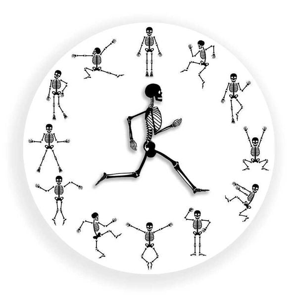 New Arrival Running Skeleton Novelty Wall Clock Jumping Skull Bones Funny Decor Accessories Dancing Silent Clock Happy Halloween Party Watch