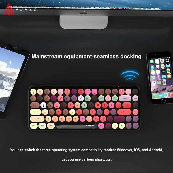 Keyboards Ajazz 308I Wireless Keyboard 84 Keys Round Keycap Bluetooth Keyboard Portable 2.4GHz Numeric Keypad for Tablet Laptop Android z250