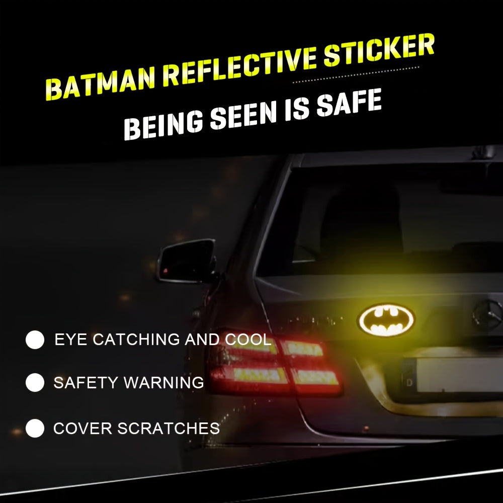TEMU 1pc League Classic Batman Logo Reflective Sticker - Yellow & Green Cartoon Design, Self-adhesive Night Safety Warning Decal For Car Rear,
