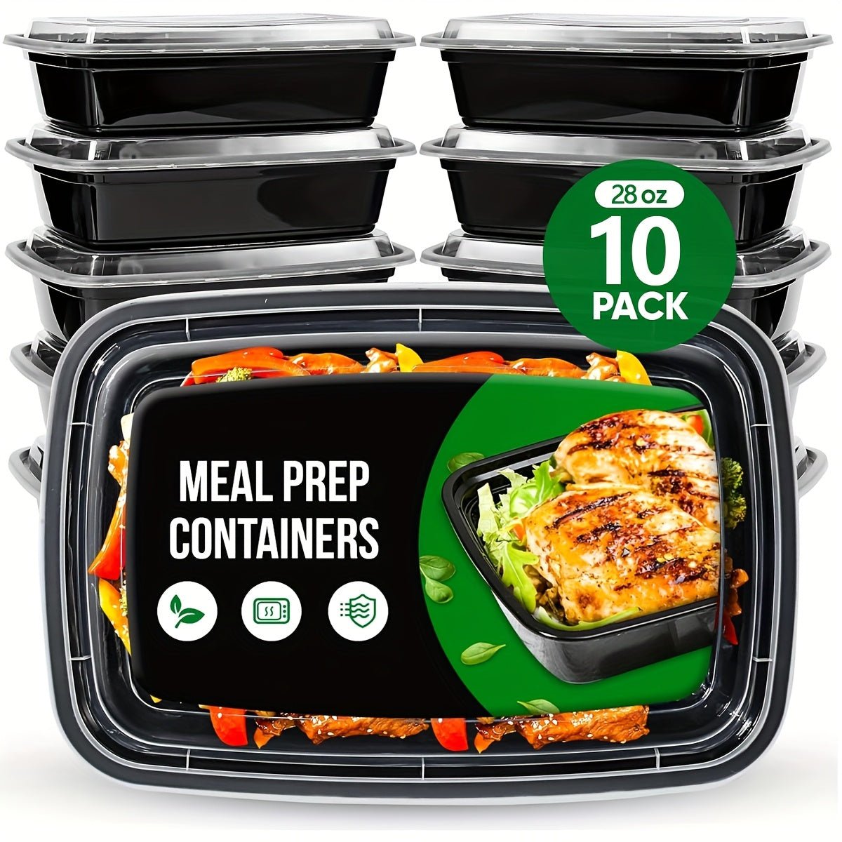 TEMU 5 Pack Meal Prep Containers, 28 Oz Microwave Reusable Food Containers (with Lid), Disposable Lunch Boxes, Plastic Food Boxes - Stackable,