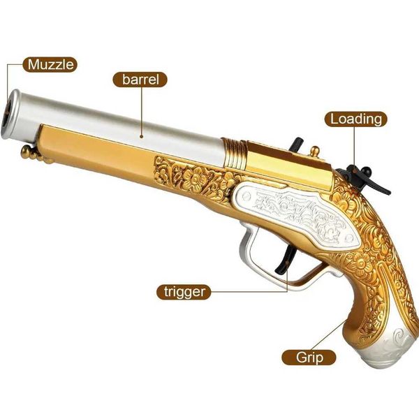 Gun Golden Pirate Cool Toy Gun com Bullets Soft Bullets Pistol Cosplay Pirate Toys Dress Up DropshipingC250117