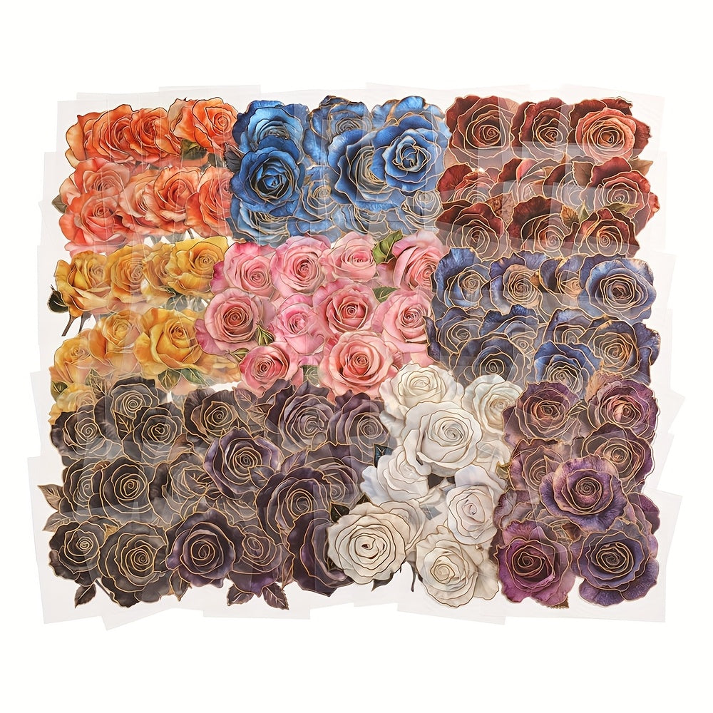 TEMU 100pcs-pack Pet Flowers Scrapbooking Set Large Size With Bronzing Holographic Rose Journaling Diy Decorative For Junk Journal Supplies Planners