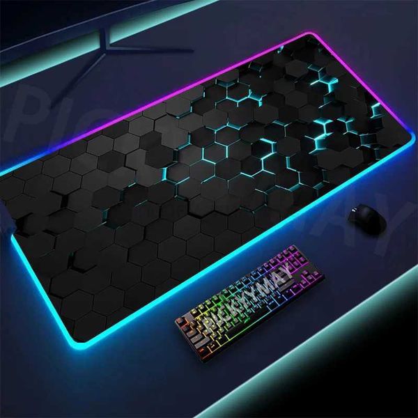 Geometry Large RGB Gamer Mousepad 40x90cm Mouse Mat Gaming Mousepads LED Keyboard Mats Luminous Desk Pads Mouse Pad For PCM240802