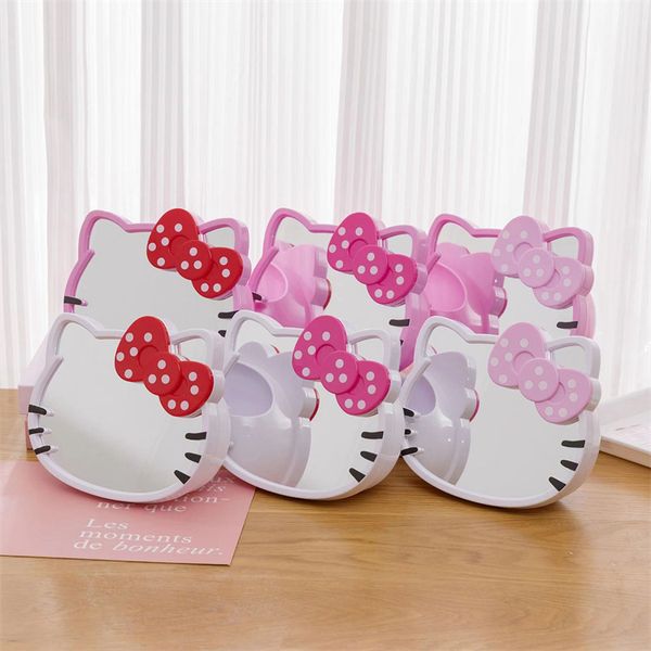 Cartoon Cute Girl Heart Cat Head Makeup Mirror Portable Desktop Desk Mirror+Storage Box Makeup Brush Storage Tube Factory Wholesale Spot Fre