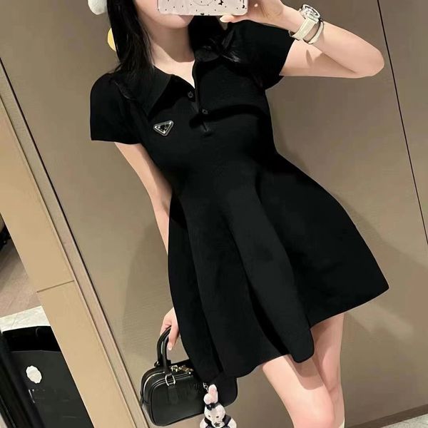Paris womens dress designer brand casual dresses high-end custom V-neck high-waisted skirts Fashion girls black slim dress black full dress