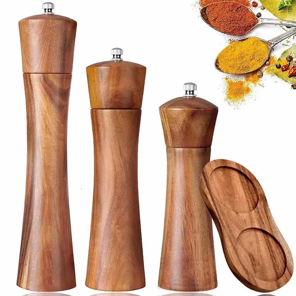 3 Sizes Manual Wooden Pepper Mill Sea Salt Spice Shakers Grinder With Adjustable Ceramic Core Pepper Mills Kitchen Helper Tools 250117