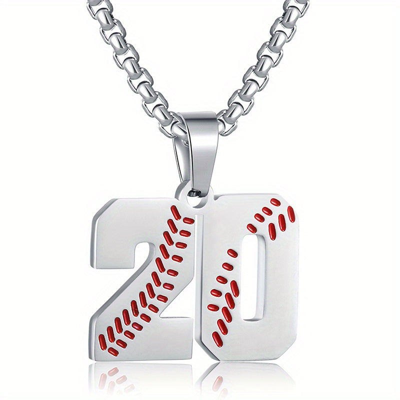 TEMU Men's Baseball Number Necklace - 24" Stainless Steel Chain With Personalized 22" Pendant, Black & , Perfect Gift For Athletes, Sports Fans,