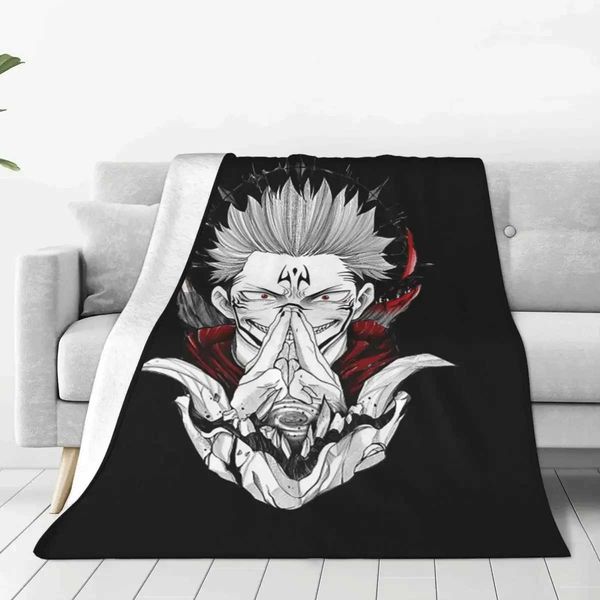 Jujutsu Kaisen Sukuna Blanket Anime Manga Flannel Funny Warm Throw Blankets for Coverlet Winter Y240829