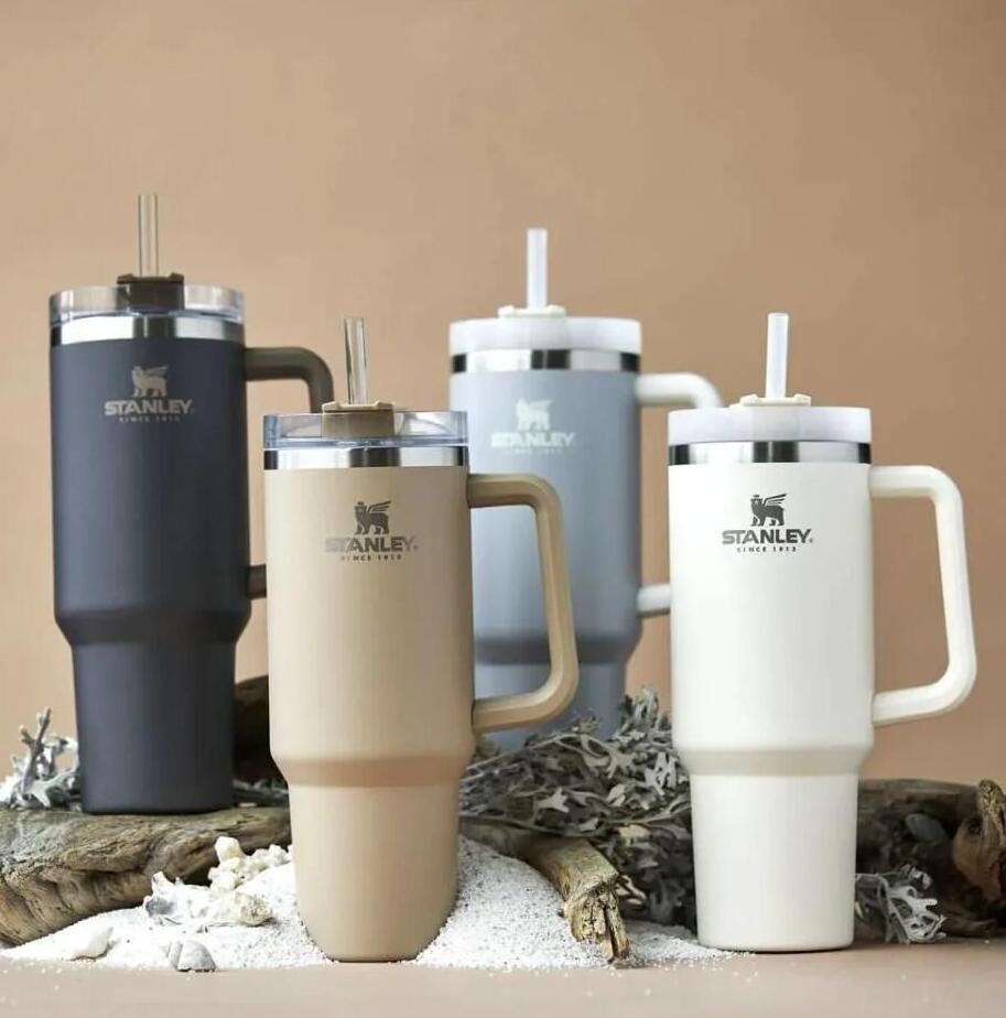 40oz Stanley Tumblers Wine Glasses Cups With Handle Insulated Stainless Steel Tumbler Lids Straw Car Travel Mugs Coffee Tumbler Termos Cups with Log