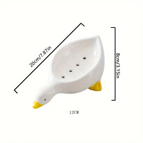 1 Pack Duck Ceramic Soap Dish with Drain Soap Dish Container, Dish Soap Tray, Sponge Holder for Bathroom, Toilet, Bar