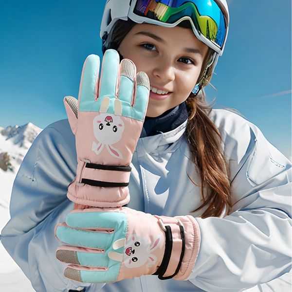 Childrens winter skiing gloves waterproof thick gloves anti slip and windproof boys and girls outdoor sports childrens skiing gloves 241107
