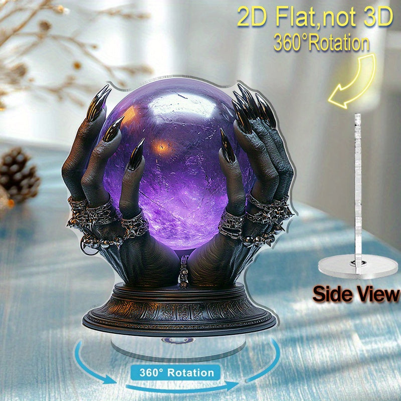 TEMU 2d Flat, 1pc 2d Flat Rotating Acrylic Desktop Ornament - With Mystical Ball, Gothic Decor For Halloween & Office, No Electricity Needed, Spooky