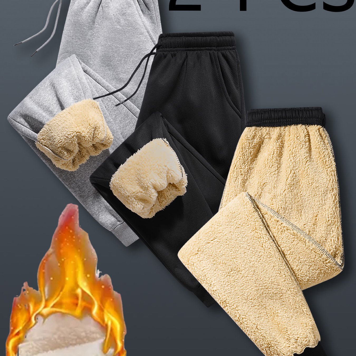 TEMU New Autumn-winter Men's Lamb Fleece Trendy Thickened Wide-leg Fleece-lined Casual Pants (outerwear Sweatpants) 2pcs Set