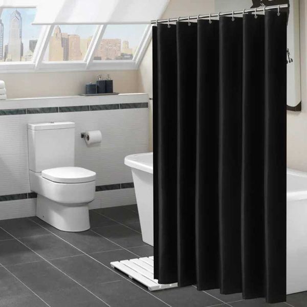 Modern Black Shower Curtains Waterproof Fabric Solid Color Bath Curtains For Bathroom Bathtub Large Wide Bathing Cover With Hook M240824