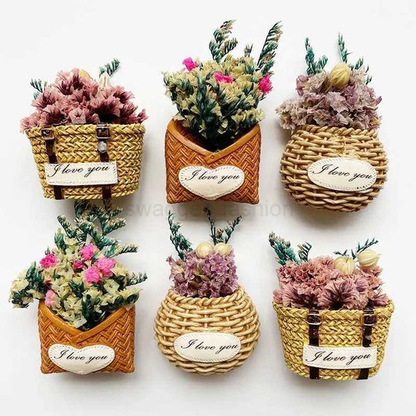 Resin Mini Flower Basket Fridge Magnet Natural Dried Flowers Refrigerator Sticker Souvenirs Home DecorationsXJ240809