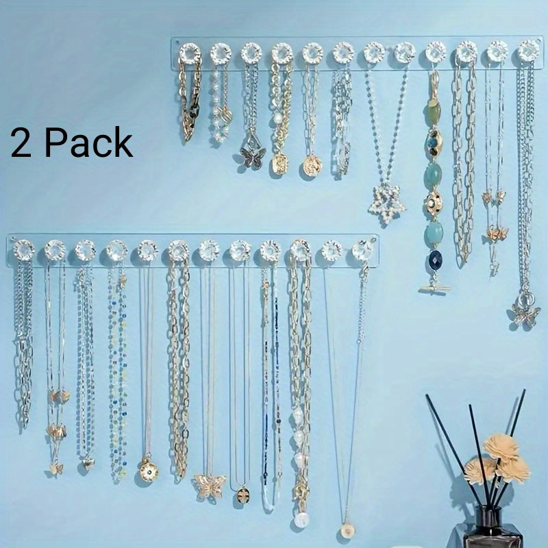 TEMU Acrylic Necklaces Holder Hanging Jewelry Organizer, Wall Mounted Necklace Hangers With 12 Hooks, Clear Jewelry Hangers For Necklace, Bracelets,