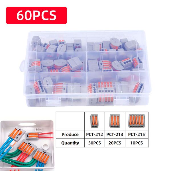 60Pcs Lever Nut Connectors. Compact Splicing Wire Connector,2 4 5 Port Electrical Connectors Kit For Quick Wiring 28-12 AWG