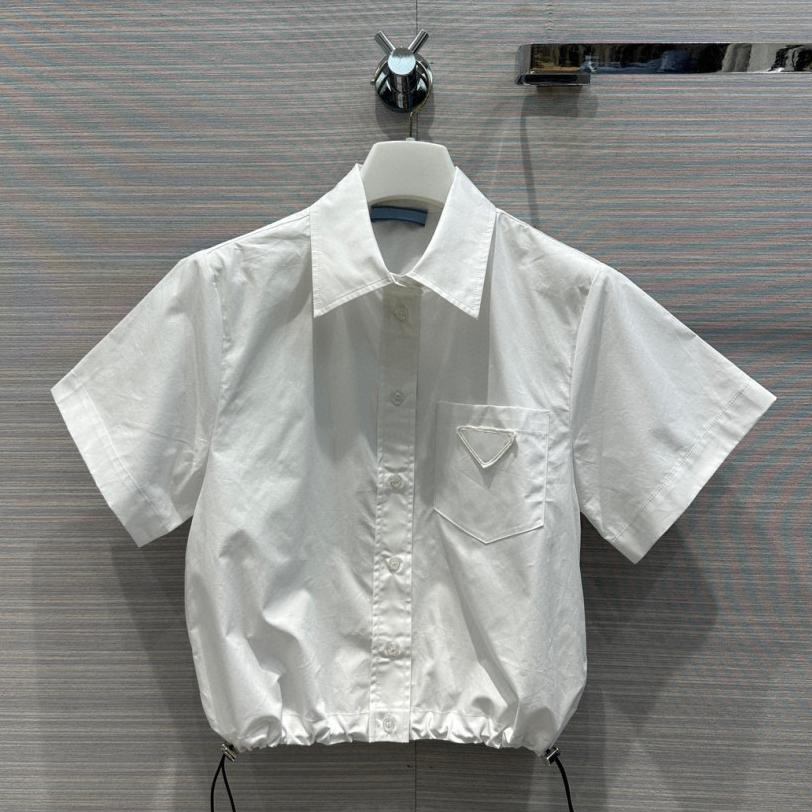 Luxury Short Sleeve Shirt Girls Girdling Womens Blouses Summer White Embroidery Letter Shirts Formal Clothes SML