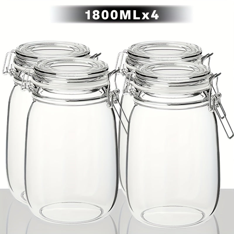 TEMU Glass Jar 1.8l Four-piece Set, Sealed Jar, Food Storage, Wine Pickles, Food Bottles, Kitchen Jars, Mason Jars With Lids And Seals, Jar With Lid