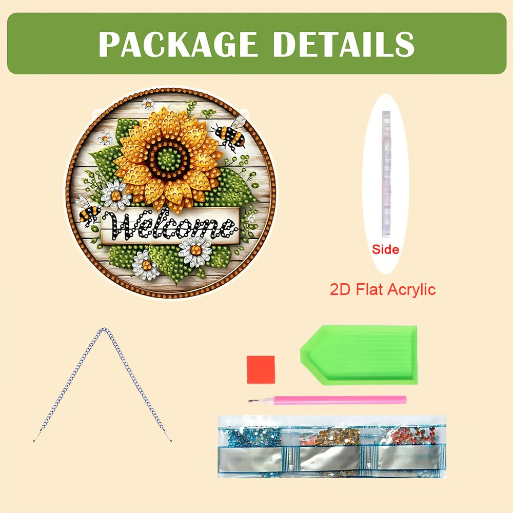 TEMU 2d Flat Acrylic, Diy Diamond Painting Kit, Home And Outdoor Welcome Signs, Pendants With Sunflower And Bee Patterns, Diy Wall Decoration ,