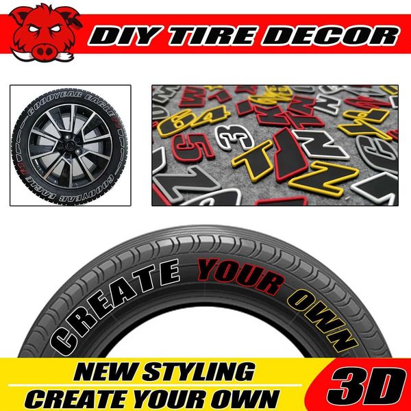 Car Stickers New 2.7cm Car Tire Ietters Stickers DIY 3D Car Tyre Letters Personalized Soft PVC Auto Outline Fashion Decoration Customizable