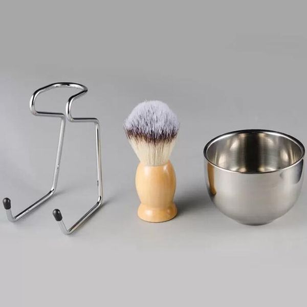 Men&#039;s Shaving Brush Set Badger Hair Wood Handle Stainless Steel Foam Bowl Barber Men Facial Beard Cleaning Shave Tool
