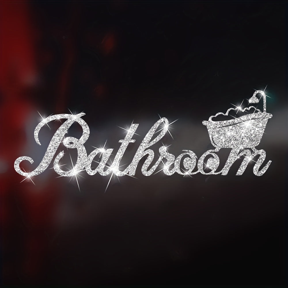 TEMU Shiny Glitter Bathroom Stickers - Self-adhesive Vinyl Decals With Cartoon Bathtub Design, Sparkling Stars & Cursive Lettering, Thick Irregular