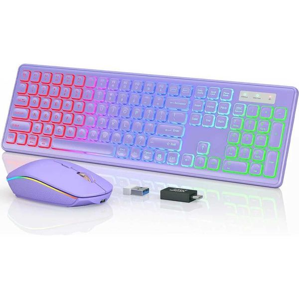 2.4G Wireless Keyboard and Mouse Combo Rechargeable Full-Size Illuminated Type-c Keyboard and Mouse Set for Computer LaptopsLX241031