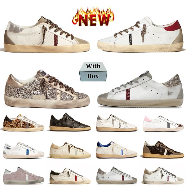 With Box Fashion Luxury Leather Designer Casual Shoes Ball Star Womens Mens Platform Vintage Sneakers White Black Pink Silver Glitter Loafer