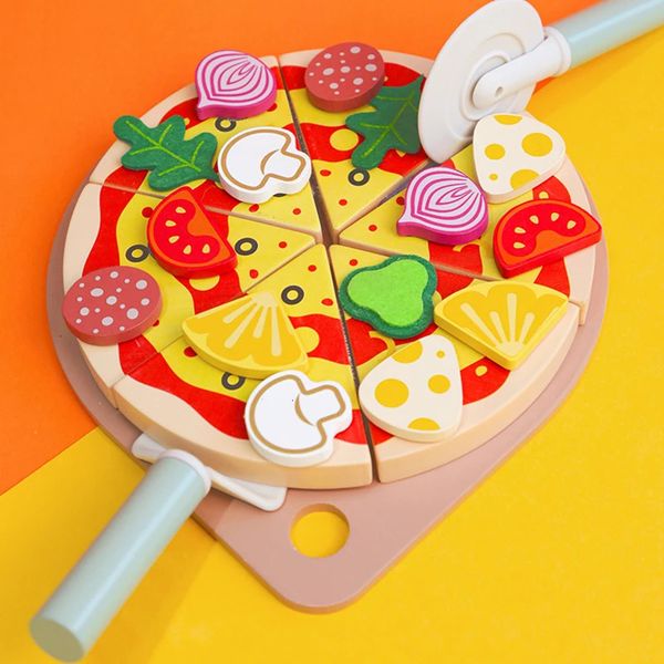 Kids Pizza Cutting Toy Montessori Pretend Play Pizza Set Wooden Simulation Food Toy Todders Role Play Game Early Educational Toy 241217