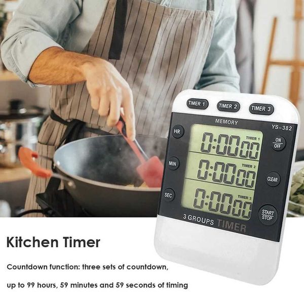 Portable Kitchen Timer Square 3-channel Digital Display Countdown Food Cooking Stopwatch Home Practical Alarm Kitchen Tool B240806