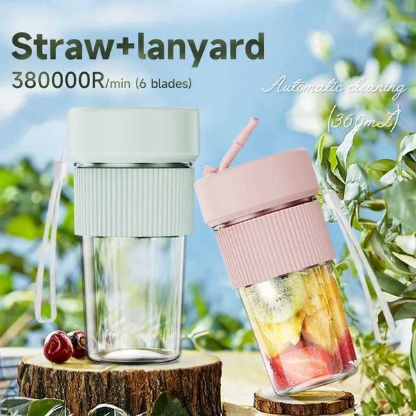 Juicers Electric Fruit Juicer Wireless Blender Juice Mixer Portable Juicer with Straw Household USB Charging 6 Blade Gift Juice Cup J241114