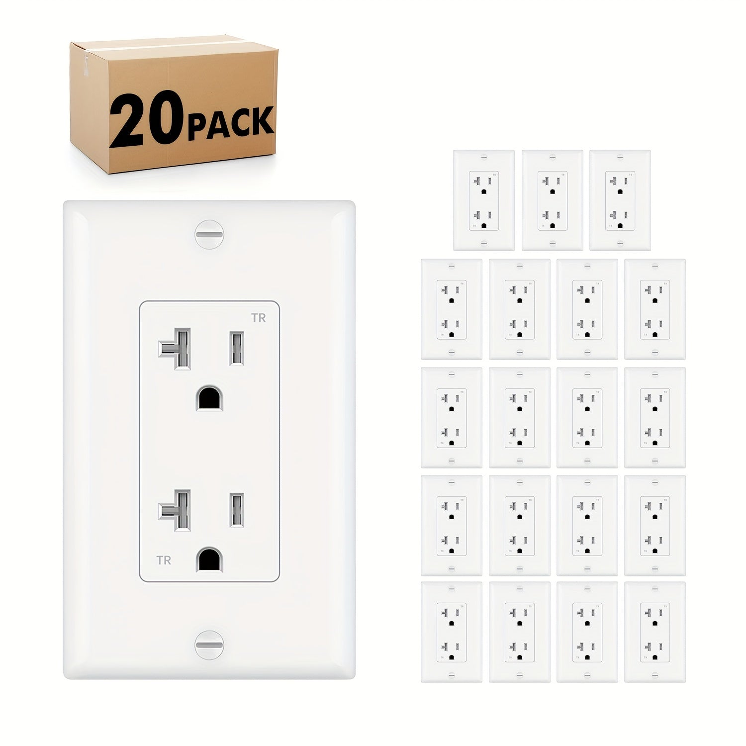 TEMU Decorator Receptacle, 20a 125v Standard Electrical Wall Outlet, Tamper Resistant, Grounding (white, 20a Outlet With Wallplates)