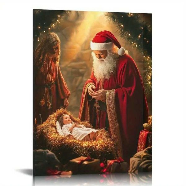 1 Art Deco poster Santa Claus and Christmas scenes canvas wall decoration perfect gift for home and church Y250113