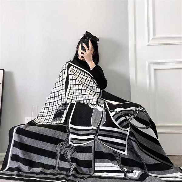brand H throw cashmere wool carriage air conditioning shawl living room sofa travel outdoor thermal blanket 170*140c Christmas creative gift