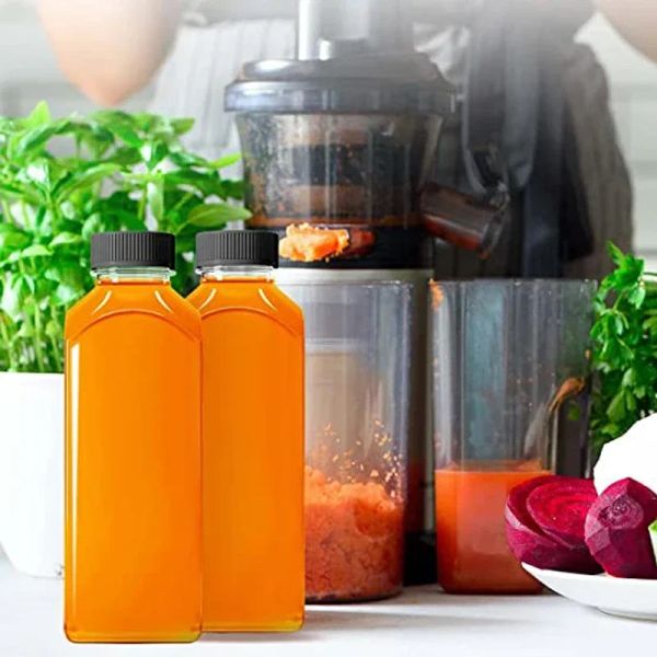 1pcs Empty 60-500ML Clear Plastic Juice Bottles w- Caps W- Funnel Reusable Water Bottle Containers for DIY Juicing Milk Beverage