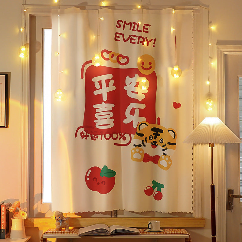 A821 digital printed Velcro curtain, punch-free installation of blackout cloth, simple cartoon small window shade for rental house