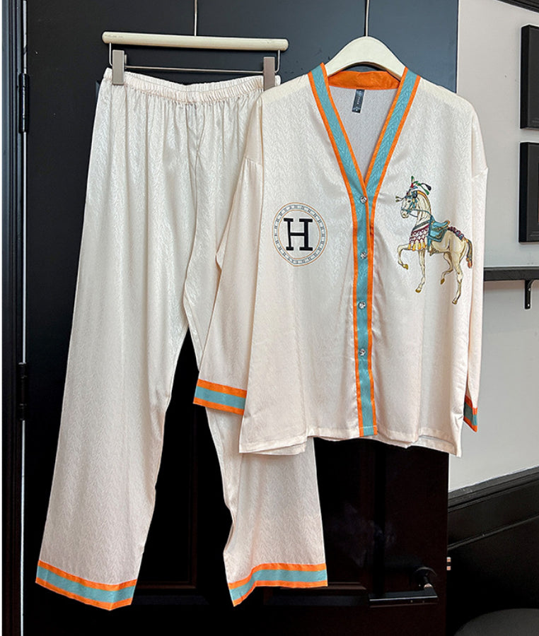 Women&#039;s Sleepwear Designer pajamas women autumn and winter cardigan deluxe long sleeved ice silk simulation silk woman