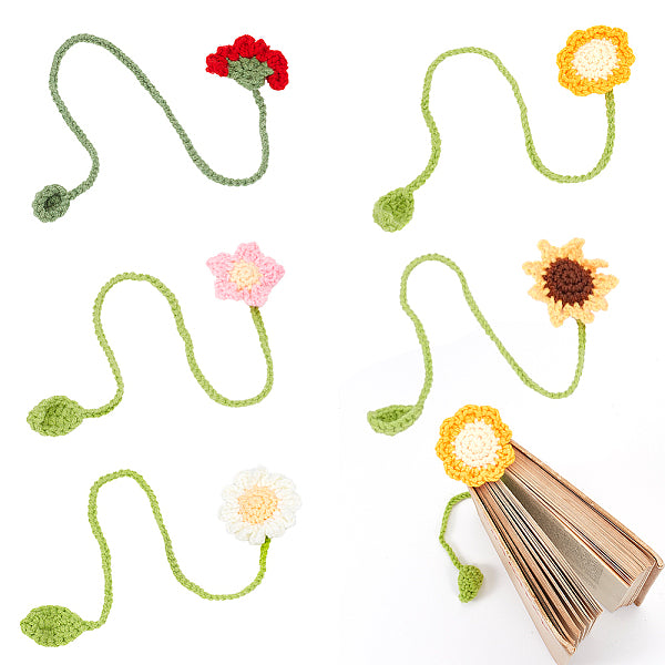 5 pieza de 5 estilos de marcapáginas de plantas de ganchillo de hilo de lana